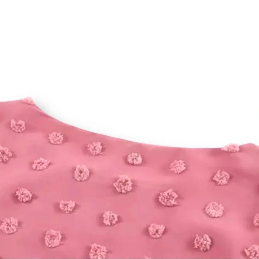 PINK SWISS DOT PUFFED LONG SLEEVE TOP - Picture 2 of 11